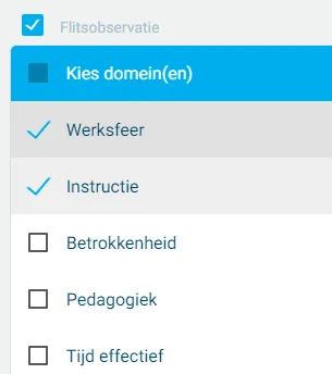 Schermafbeelding van de domeinkeuze bij een flitsobservatie