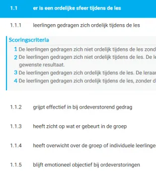 Schermafbeelding van de scoringscriteria bij een gedragsindicator